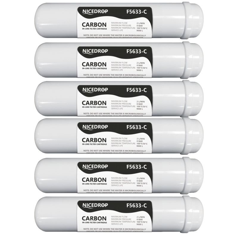 NICEDROP Filtro a Carbone in Linea 12" Pollici Carbon 6PZ